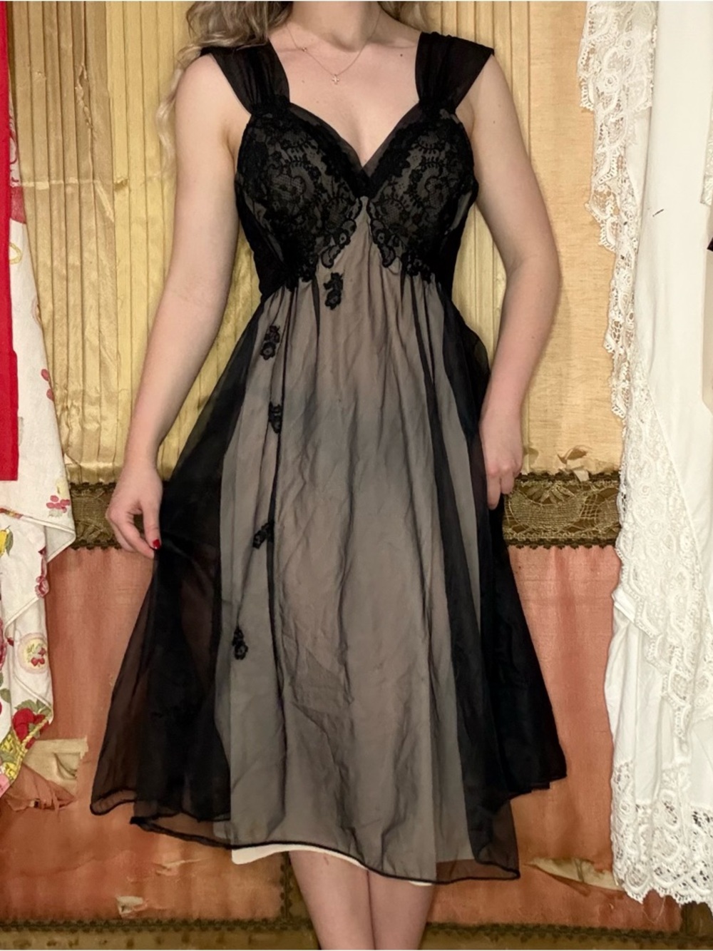 Vintage 50’s Black Lace & Sheer Fit-and-Flare Dress
